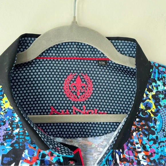 AU NOIR | Blue Abstract Graffiti Sakura Polo Shirt Multi Size 6 - Picture 3 of 5